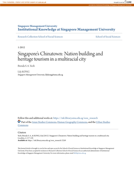 Singapore's Chinatown: a Case Study in Conservation and Promotion” Tourism Management 21 (2000), Pp