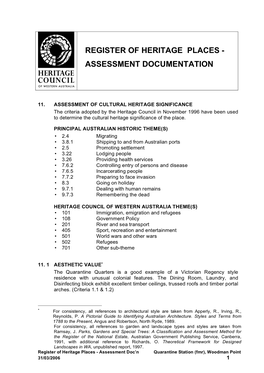 Register of Heritage Places - Assessment Documentation