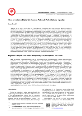 Flora Inventory of Köprülü Kanyon National Park (Antalya-Isparta)