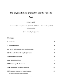 The Physics Behind Chemistry, and the Periodic Table