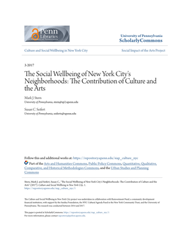 The Social Wellbeing of New York City's Neighborhoods: the Contribution of Culture and the Arts