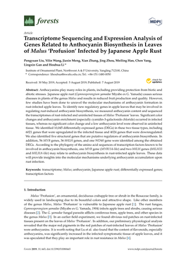 Transcriptome Sequencing and Expression Analysis of Genes Related to Anthocyanin Biosynthesis in Leaves of Malus ‘Profusion’ Infected by Japanese Apple Rust