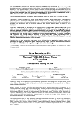 Max Petroleum Plc, Whose Names Appear on Page 6, Accept Responsibility, Individually and Collectively, for the Information Contained in This Document