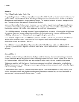 Case 1: Intro Text Title: Cuban Comics in the Castro Era the Publishing Industry of Cuba Experienced a Seismic Shift in 1959