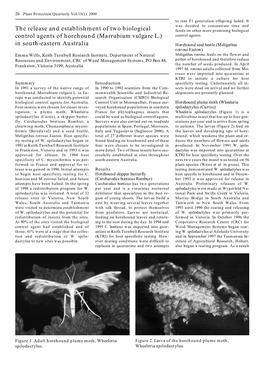 The Release and Establishment of Two Biological Control Agents of Horehound (Marrubium Vulgare L.) in South-Eastern Australia