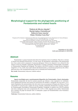 Morphological Support for the Phylogenetic Positioning of Pentastomida and Related Fossils