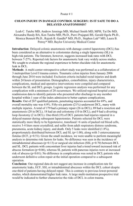 Poster # 1 COLON INJURY in DAMAGE CONTROL SURGERY: IS