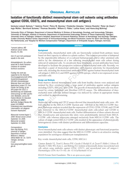 Isolation of Functionally Distinct Mesenchymal Stem Cell Subsets Using Antibodies Against CD56, CD271, and Mesenchymal Stem Cell Antigen-1