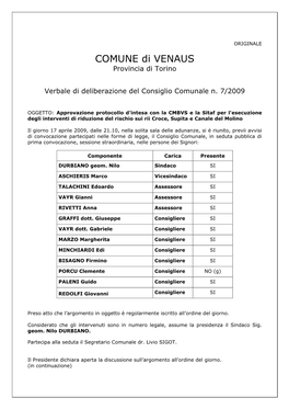 COMUNE Di VENAUS Provincia Di Torino