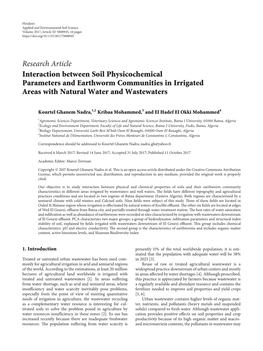 Research Article Interaction Between Soil Physicochemical Parameters and Earthworm Communities in Irrigated Areas with Natural Water and Wastewaters