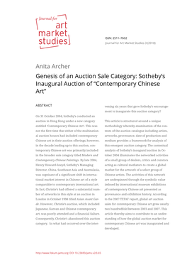 Anita Archer Genesis of an Auction Sale Category: Sotheby’S Inaugural Auction of “Contemporary Chinese Art”