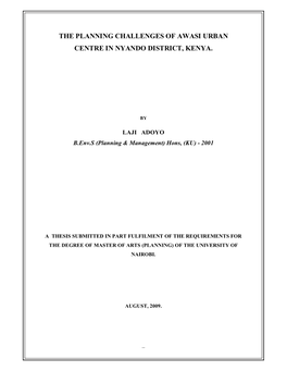 The Planning Challenges of Awasi Urban Centre in Nyando District, Kenya