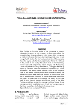 Tema Dalam Novel-Novel Periode Balai Pustaka