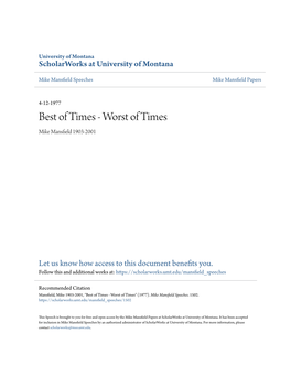 Best of Times - Worst of Times Mike Mansfield 1903-2001