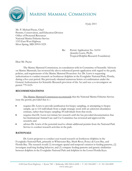 8 July 2011 Mr. P. Michael Payne, Chief Permits, Conservation, And