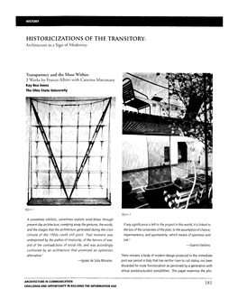 HISTORICIZATIONS of the TRANSITORY: Architecture As a Sign of Modernity