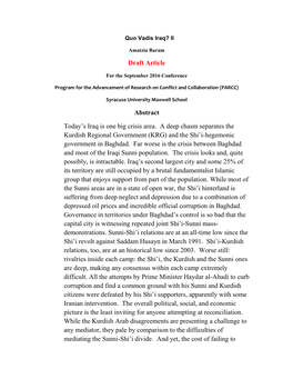 Draft Article Abstract Today's Iraq Is One Big Crisis Area. a Deep Chasm