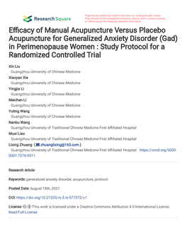 In Perimenopause Women : Study Protocol for a Randomized Controlled Trial