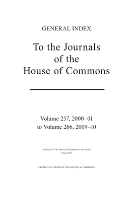 General Index to the Journals of the House of Commons