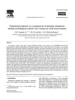 E(OLO61(IIL Modellih6 Functional Response As A