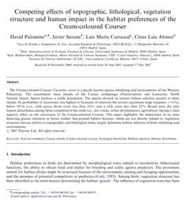 Competing Effects of Topographic, Lithological, Vegetation Structure and Human Impact in the Habitat Preferences of the Cream-Coloured Courser