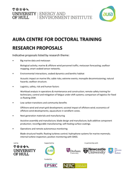 AURA CENTRE for DOCTORAL TRAINING RESEARCH PROPOSALS Indicative Proposals Listed by Research Theme