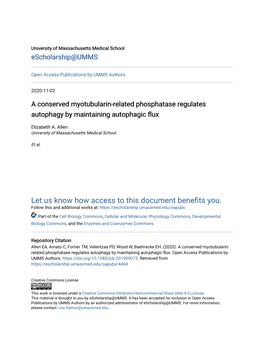 A Conserved Myotubularin-Related Phosphatase Regulates Autophagy by Maintaining Autophagic Flux