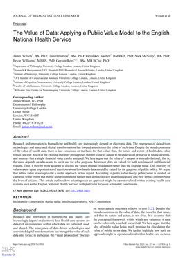 The Value of Data: Applying a Public Value Model to the English National Health Service