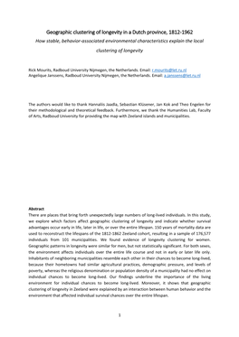 Geographic Clustering of Longevity in a Dutch Province, 1812-1962