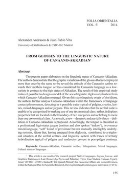 From Glosses to the Linguistic Nature of Canaano-Akkadian1