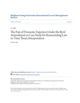 The Fate of Domestic Exporters Under the Byrd Amendment As Case Study for Resuscitating Last-In-Time Treaty Interpretation, 3 BYU Int'l L
