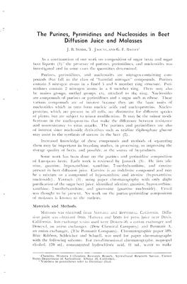 The Purines, Pyrimidines and N Ucleosides in Beet Diffusion Juice and Molasses