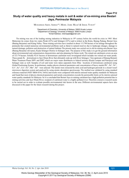 Abstract: Study of Water Quality and Heavy Metals in Soil & Water of Ex