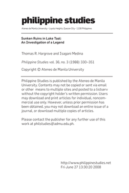 Sunken Ruins in Lake Taal: an Investigation of a Legend