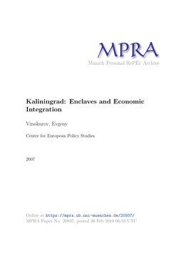 Kaliningrad: Enclaves and Economic Integration