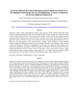 Inventarisasi Dan Keanekaragaman Primata Di Pusat Pendidikan Konservasi Alam Bodogol Taman Nasional Gunung Gede Pangrango