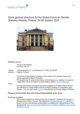 Some General Directions for the Global Forum on Gender Statistics Helsinki, Finland, 24-26 October 2016