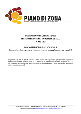 Piano Annuale Dell'offerta Dei Servizi Abitativi Pubblici E Sociali Anno 2021