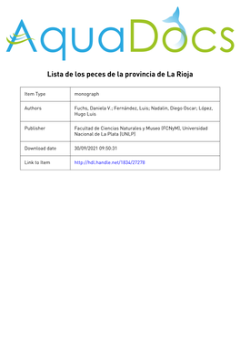 Lista De Los Peces De La Provincia De La Rioja