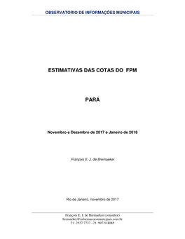 Estimativas Das Cotas Do Fpm Pará