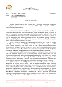 DAĞITIM YERLERİNE Şanlıurfa İlinde 4342 Sayılı Mera Kanunu, Mera Yönetmeliği Ve Talimatları Kapsamında Mera, Kışlak