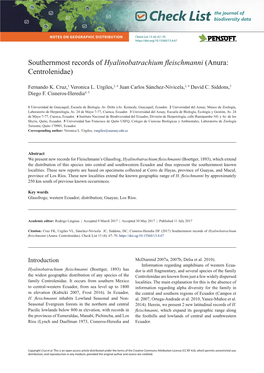 Southernmost Records of Hyalinobatrachium Fleischmanni (Anura: Centrolenidae)