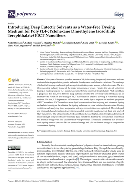 Introducing Deep Eutectic Solvents As a Water-Free Dyeing Medium for Poly (1,4-Cyclohexane Dimethylene Isosorbide Terephthalate) PICT Nanoﬁbers