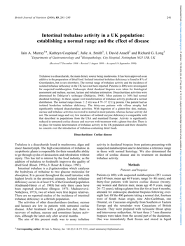 Intestinal Trehalase Activity in a UK Population: Establishing a Normal Range and the Effect of Disease