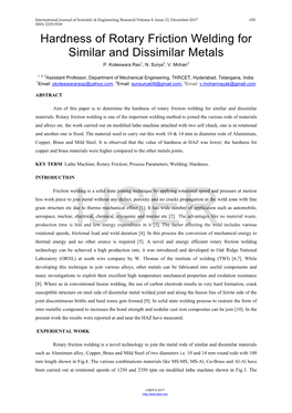 Hardness of Rotary Friction Welding for Similar and Dissimilar Metals P