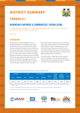 District Summary Tonkolili