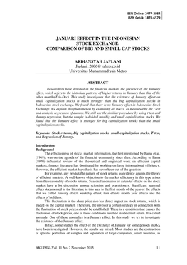 Januari Effect in the Indonesian Stock Exchange: Comparison of Big and Small Cap Stocks