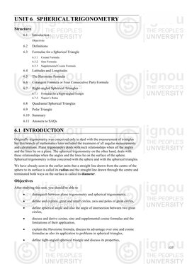 UNIT 6 SPHERICAL TRIGONOMETRY Trigonometry