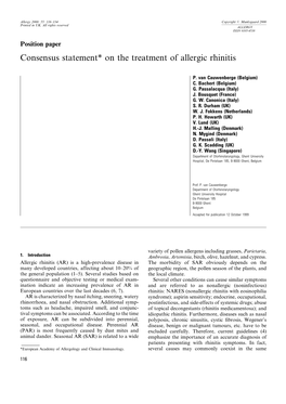 Consensus Statement* on the Treatment of Allergic Rhinitis