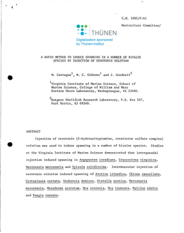 Ing in a Number of Bivalve Species by Injection of Serotonin Solution